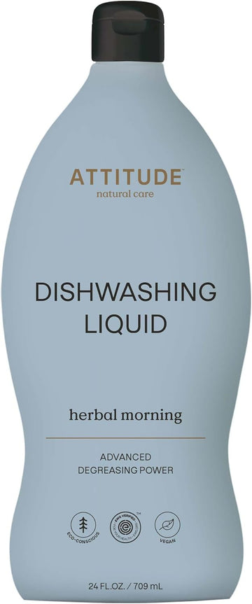 ATTITUDE Dishwashing Liquid, EWG Verified, Vegan Dish Soap, Plant Based, Naturally Derived Products, Herbal Morning, 24 Fl Oz