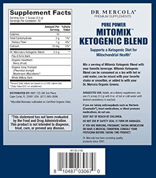 Dr. Mercola MITOMIX Ketogenic Blend Pau d’Arco and Organic King Trumpet Mushroom, 30 Servings (3.7 oz.) 1 Bag, non GMO, Soy Free, Gluten Free : Health & Household