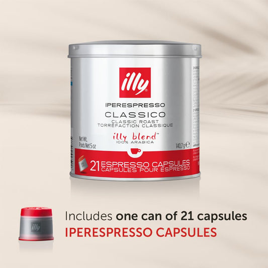 Illy Coffee Iperespresso Capsules - Single-Serve Coffee Capsules & Pods - Single Origin Coffee Pods – Classico Medium Roast With Notes Of Caramel - For Iperespresso Capsule Machines – 21 Count