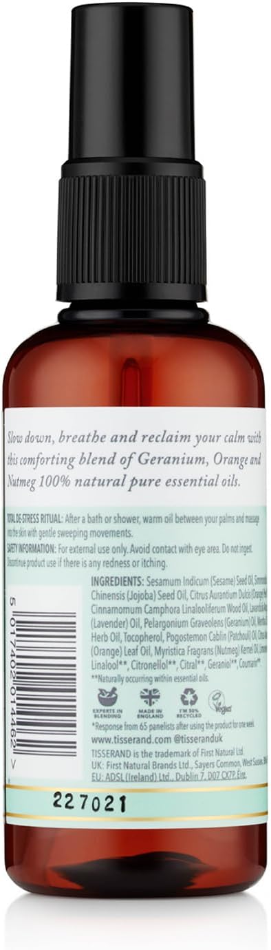 Tisserand Aromatherapy - Total De-Stress - Massage & Body Oil - Orange, Geranium, Nutmeg Essential Oil - 100% Natural Pure Essential Oils - 100Ml