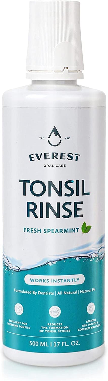 Everest Mouth Wash & Tonsil Stone Remover – Natural Mouthwash Or Oral Rinse Liquid To Help Soothe Tonsils, Fight Bad Breath, & Relieve Dry Mouth – Paraben & Alcohol Free Treatment, Spearmint (1)