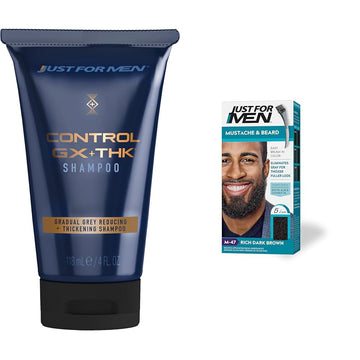 Just for Men Control GX + THK Grey Reducing and Thickening Shampoo, 4 oz (Pack of 1) Mustache & Beard, Rich Dark Brown, M-47, Pack of 1 : Beauty & Personal Care