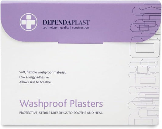 Dependaplast Washproof Plasters Assorted, Flexible Pu Plastic Film, Secure Adhesive, Breathable, Waterproof - Box Of 100
