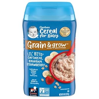 Gerber Baby Cereal Lil Bits, Crawler, Grain & Grow, Oatmeal Banana Strawberry, 8 Ounce