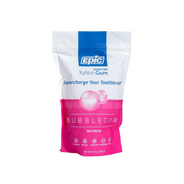 Epic Xylitol Chewing Gum - Sugar Free & Aspartame Free Chewing Gum Sweetened w/Xylitol for Dry Mouth & Gum Health (Bubblegum, 500-Piece Bag, 1 Bag)
