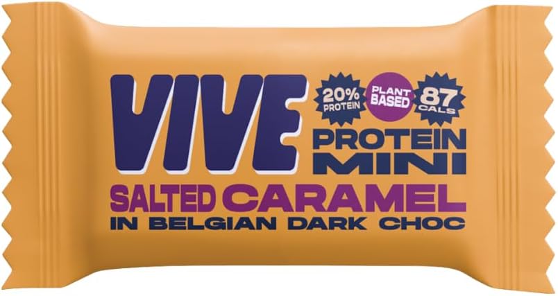 Vive Dark Chocolate Coated Salted Caramel Flavour Protein Bites - Vegan - High Fibre Protein Mini Bars - Pack Of 21