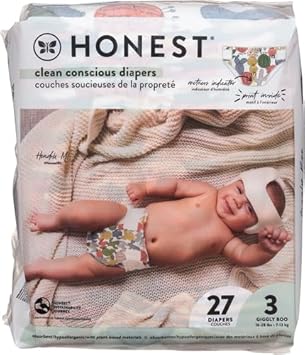 The Honest Company - Eco-Friendly And Premium Disposable Diapers - Pandas, Size 3 (16-28 Lbs), 27 Count