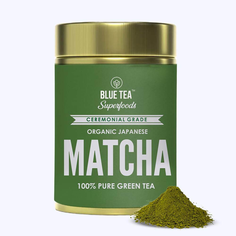 Blue Tea -Japanese Matcha Green Tea Powder - 1.76Oz | Gifting Delight | Natural Ingredients - Ceremonial Grade - Flavourful Fusion| Non-Gmo - Vegan - Gluten Free | Eco -Conscious Tin Packaging