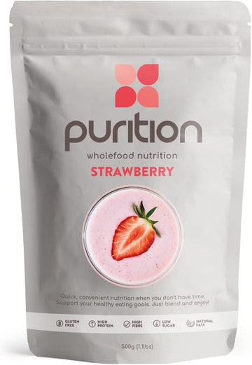 Purition Strawberry - Natural, Gluten Free, High Protein, Keto, Meal Replacement Shake For Healthy Weight Management