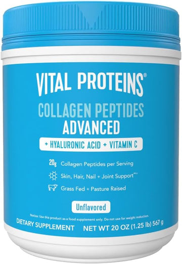 Vital Proteins Collagen Peptides Powder with Hyaluronic Acid and Vitamin C, Unflavored, 20 oz