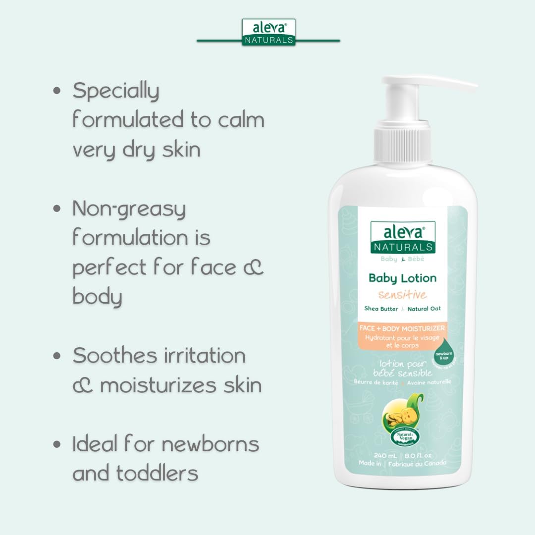 Aleva Naturals Daily Soothing Moisturizer | For Sensitive Dry Skin | Face And Body Lotion | Made With Natural And Organic Ingredients | For Babies And Toddlers - 8 Fl. Oz / 240Ml : Beauty & Personal Care