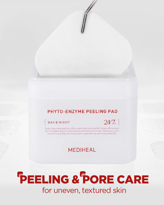 Mediheal Phyto Enzyme Peeling Pad - Vegan Face Resurfacing Pore Tightening Gauze Pads With Lha & Papaya Enzym To Control Sebum - Exfoliating Pads For Dead Skin Cells, 90 Pads