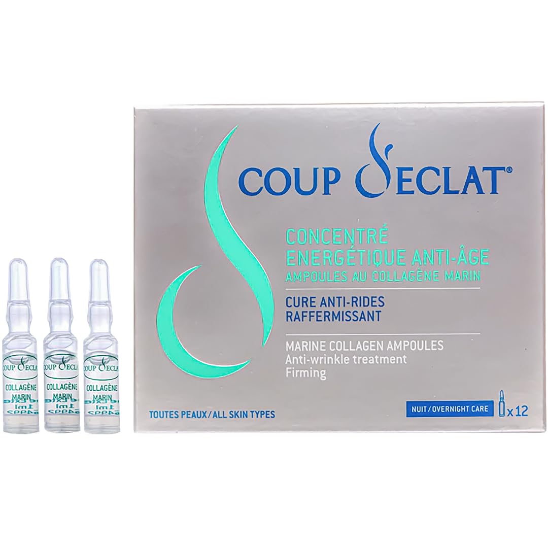 Coup D'Eclat 12 Piece Marine Collagen Ampoules - Anti-Aging Skin Care, Rejuvenating Facial Serum For Fine Lines & Wrinkles, Plumping & Hydrating, 12 Ampoule Serum For Face