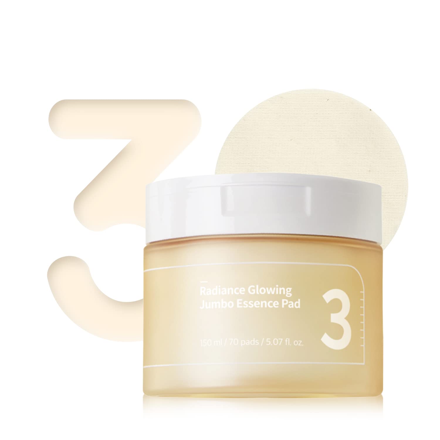 Numbuzin No.3 Radiance Glowing Jumbo Essence Pad | Vegan Pad, Unbleached, Biodegradable, Niacinamide, Clear Glass Skin, Korean Skin Care For Face | 70 Pads/5.07 Fl Oz