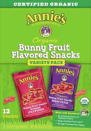 Annie'S Organic Bunny Fruit Snacks, Gluten Free, Variety Pack, 12 Pouches