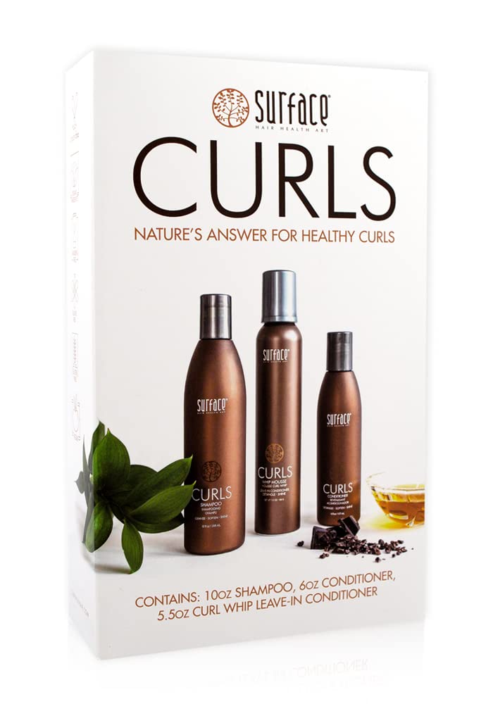 Surface Hair Curls Trio Box Set, Shampoo, Conditioner And Leave-In Conditioner For Healthy And Defined Curly And Wavy Hair, Vegan And Paraben Free