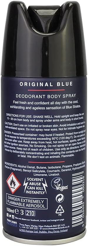 Blue Stratos Mens Body Spray Deodorant Original Blue 150ml : Amazon.co.uk: Beauty