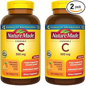 Nature Made Chewable Vitamin C 500 Mg, Dietary Supplement For Immune Support, 150 Tablets, 150 Day Supply (Pack Of 2)