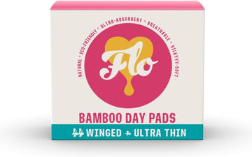 FLO Bamboo Pads with Wings, Feminine Period Care, Organic Menstrual Products, Plant-Based, Sanitary Napkins for Women, Absorbent Pads, Unscented, Breathable, Black-Owned, 44 Day Pads Megapack