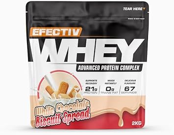 Efectiv Whey Protein Powder - Advanced Protein Complex - White Chocolate Biscuit Spread 2Kg (67 Servings), 21G Protein - Instant Mix Formula - Trans Fat & Gluten Free