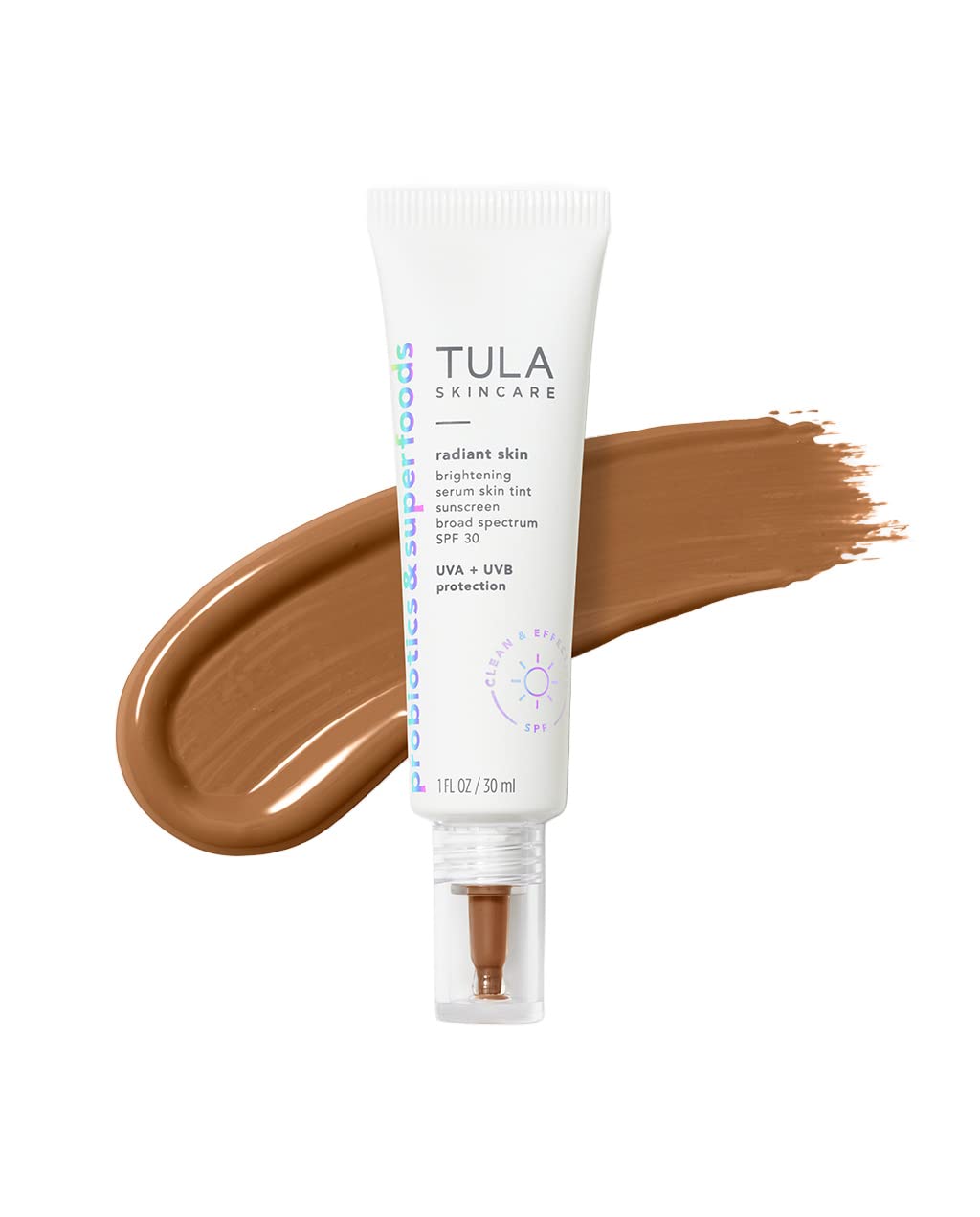 Tula Skin Care Radiant Skin Brightening Serum Skin Tint Spf-Facial Sunscreen Provides Broad Spectrum Spf 30 Protection, Tinted, Serum-Light Formula Brightens And Evens Skin-Shade 22, 1.0 Fl Oz