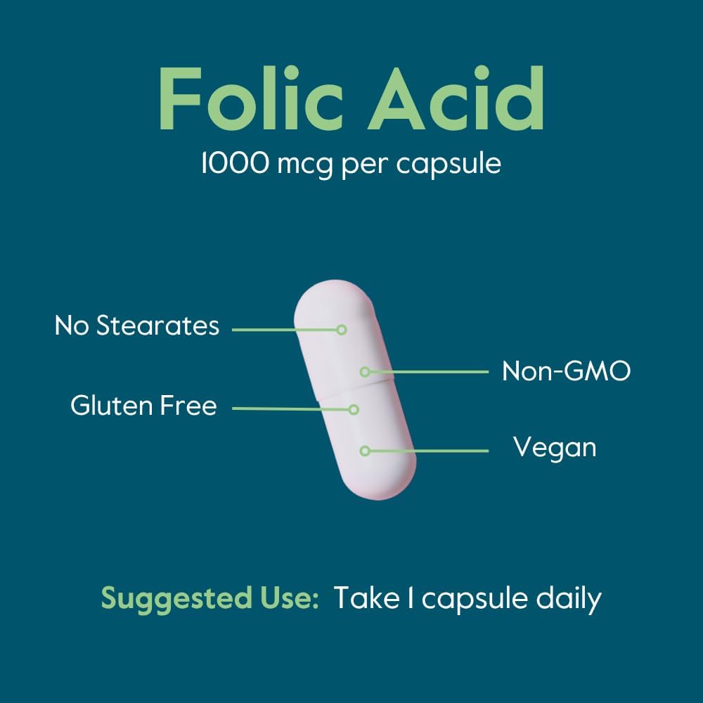 Bestvite Folic Acid 1000Mcg (Vitamin B9) (240 Vegetarian Capsules) - No Dicalcium Phosphate - No Stearates -No Silicon Dioxide - Non Gmo - Gluten Free : Health & Household