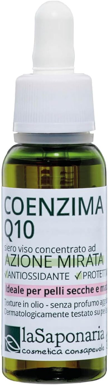 La Saponaria Coenzyme Q10 Serum, Anti-Ageing, Wrinkles & Fine Lines, Antioxidant, Vitamin E, Firming, All Skin Types, Moisturiser, Natural, Vegan, Cruelty-Free, Recycled Packaging, Organic, 30Ml