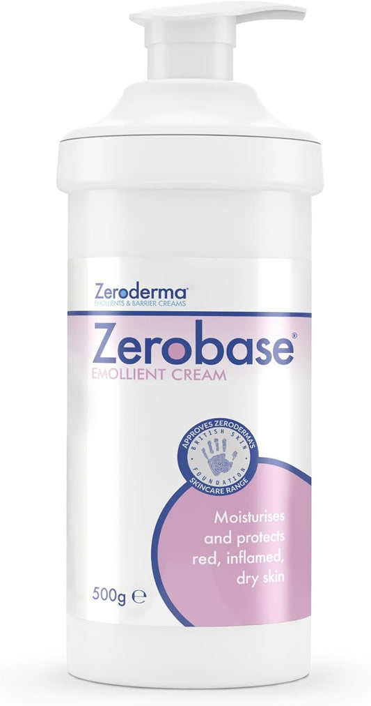 Zeroderma Zerobase Emollient Cream 2-In-1 Moisturiser & Soap Substitute, For Dry & Eczema-Prone Skin, Restores Skin Barrier, 21 Percent W/W Paraffins, 500G