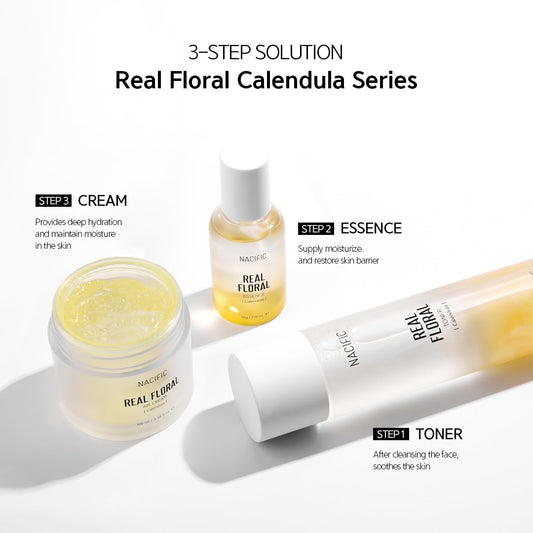 Nacific Real Calendula Floral Triple Set (Toner 180Ml, Serum 50Ml, Cream 100Ml) Potmarigold Extract, Soothing, Moisturizing, Sensitive Skin, Calms Irritated And Troubled Skin