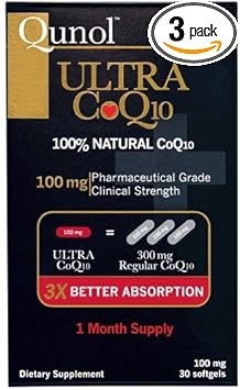 Qunol Ultra CoQ10-100% Soluble Coq10 100mg - 3X Better Absorption Coenzyme Q10-30 Softgels (Pack of 3) 90 Day Supply