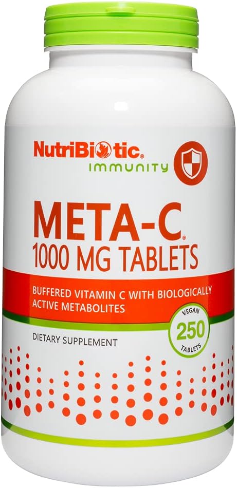 Nutribiotic Meta-C Tablets, 1000 Mg Spirulina-Bound Vitamin C, 250 Count | Buffered With Calcium, Biologically Active Spirulina Metabolites & Lemon Bioavonoids | Antioxidant & Collagen Support