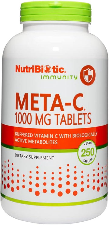 NutriBiotic Meta-C Tablets, 1000 mg Spirulina-Bound Vitamin C, 250 Count | Buffered with Calcium, Biologically Active Spirulina Metabolites & Lemon Bioavonoids | Antioxidant & Collagen Support