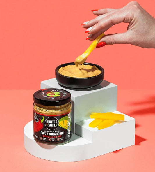 Hunter & Gather Chipotle & Lime Avocado Oil Mayonnaise 175G | Seed Oil Free I Made With Pure Avocado Oil & British Free Range Egg Yolk | Paleo, Keto, Gluten Free Avocado Mayonnaise | Smoky & Fiery