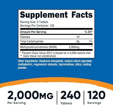 Nutricost MSM Tablets (Methylsulfonylmethane) 2000mg Per Serving, 120 Servings, 240 Tablets - Non-GMO and Gluten Free