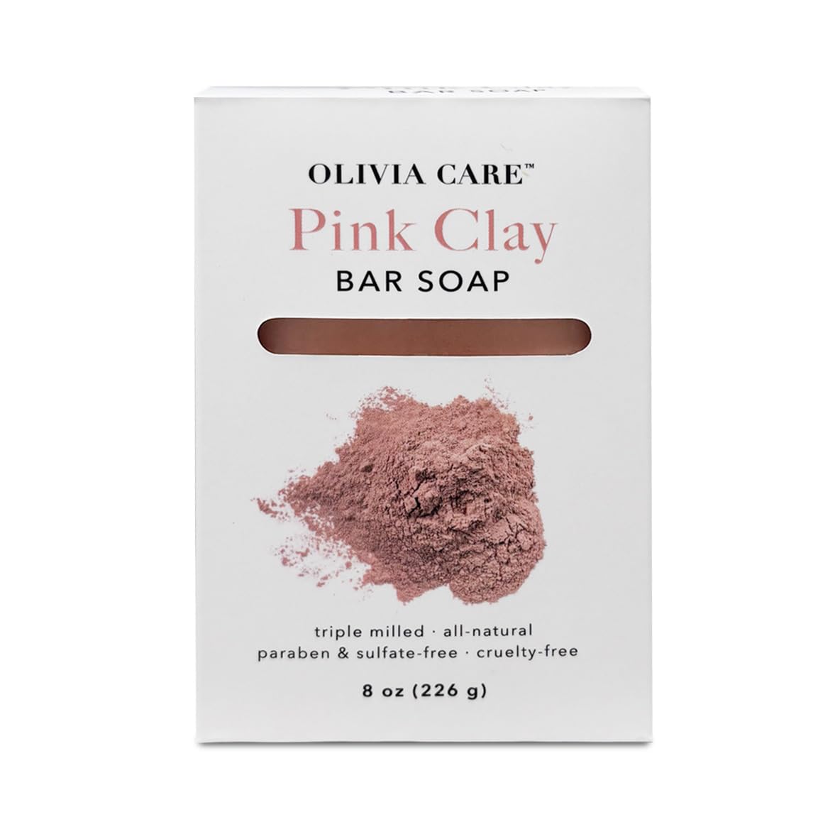 Pink Clay Charcoal Bar Soap By Olivia Care - 100% Natural, Vegan & Organic - For Face & Body - Detoxify, Exfoliate, Hydrate, Glows, Moisturize & Deep Clean - Leave Skin Smooth & Silky - 8 Oz