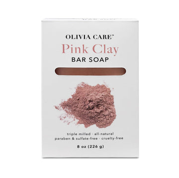 Pink Clay Charcoal Bar Soap By Olivia Care - 100% Natural, Vegan & Organic - For Face & Body - Detoxify, Exfoliate, Hydrate, Glows, Moisturize & Deep Clean - Leave Skin Smooth & Silky - 8 Oz