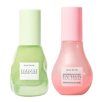 Glow Recipe Brighten + Soothe Serum Duo - Watermelon Glow Niacinamide Dew Drops (40Ml) Highlighting Serum + Avocado Ceramide Recovery Serum (30Ml) To Reduce Look Of Redness + Hyperpigmentation