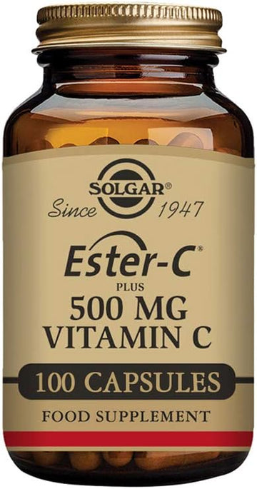 Solgar Ester-C Plus 500 Mg Vitamin C (Ascorbate Complex), 100 Vegetable Capsules - Gentle & Non Acidic - Antioxidant & Immune Support - Non Gmo, Vegan, Gluten Free, Kosher - 100 Servings