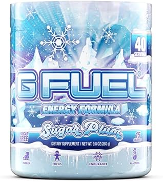 G Fuel Sugar Plum Energy Powder, Sugar Free, Clean Caffeine Focus Supplement, Water Mix, Sweet Fruit Candy Flavor, Focus Amino, Vitamin + Antioxidants Blend, 9.8 Oz (40 Servings)