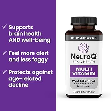 NeuroQ Daily Essentials Multivitamin - Fortified Mental Performance & Overall Wellness - Improve Memory & Focus - B-Complex, Vitamin D, Folate, CoQ10, Pantothenic Acid & More - 60 Capsules : Health & Household