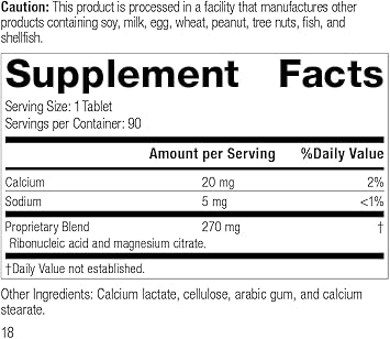 Standard Process Ribonucleic Acid (Rna) - Rna Supplement With Calcium, And Magnesium Citrate - Vegetarian, Gluten Free - 90 Tablets