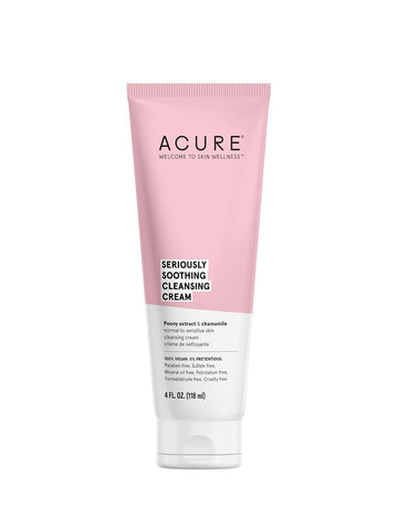 Acure Seriously Soothing Cleansing Cream | 100% Vegan | For Dry To Sensitive Skin | Peony Extract & Chamomille - Soothes , Hydrates & Cleanses | 4 Fl Oz