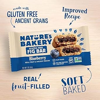 Nature'S Bakery Gluten Free Fig Bars, Blueberry, 1- 12 Count Box Of 2Oz Twin Packs (12 Packs), Vegan Snacks, Non-Gmo