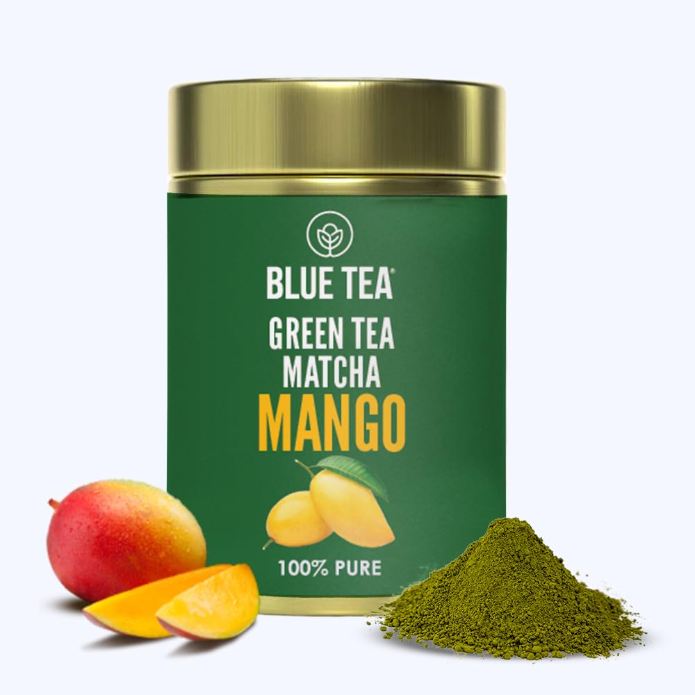 Blue Tea - Green Tea Mango Matcha - 1.76 Oz | Super Anti-Oxidant | Flavored Matcha | 100% Natural - Iced & Hot Tea, Mocktails | Gluten Free - Herbal Tisane - Gmo Free