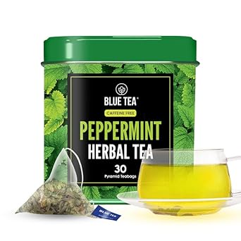 Blue Tea - Peppermint Tea - 30 Tea Bags (Plant Based) | Packed With Antioxidants | Herbal Tea - Caffeine Free - Leaf-Based - Vegan - Non-Bitter - Non-Gmo - Natural Ingredients | Refreshing | Tin Pack