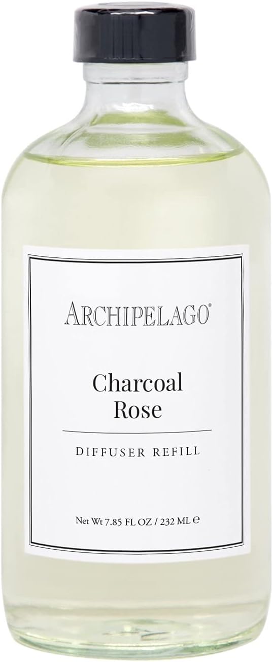 Archipelago Botanicals Charcoal Rose Diffuser Oil Refill. Features a Signature Blend of Fresh Rose and Subtle Charcoal with Mandarin Peel and Peony Petals (7.85 fl oz)