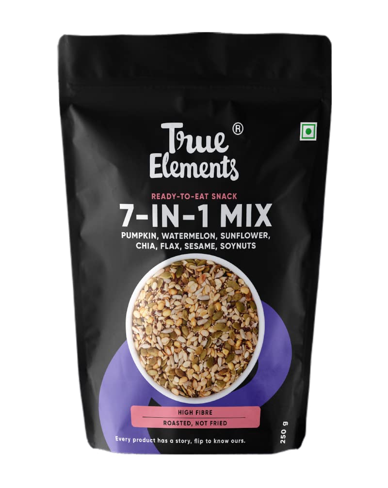 True Elements 7 In 1 Super Seeds & Nut Mix 8 Oz - (Roasted Pumpkin Seeds, Watermelon Seeds, Sunflower Seeds, Flax Seeds, Soyanuts, White Sesame & Chia Seeds)