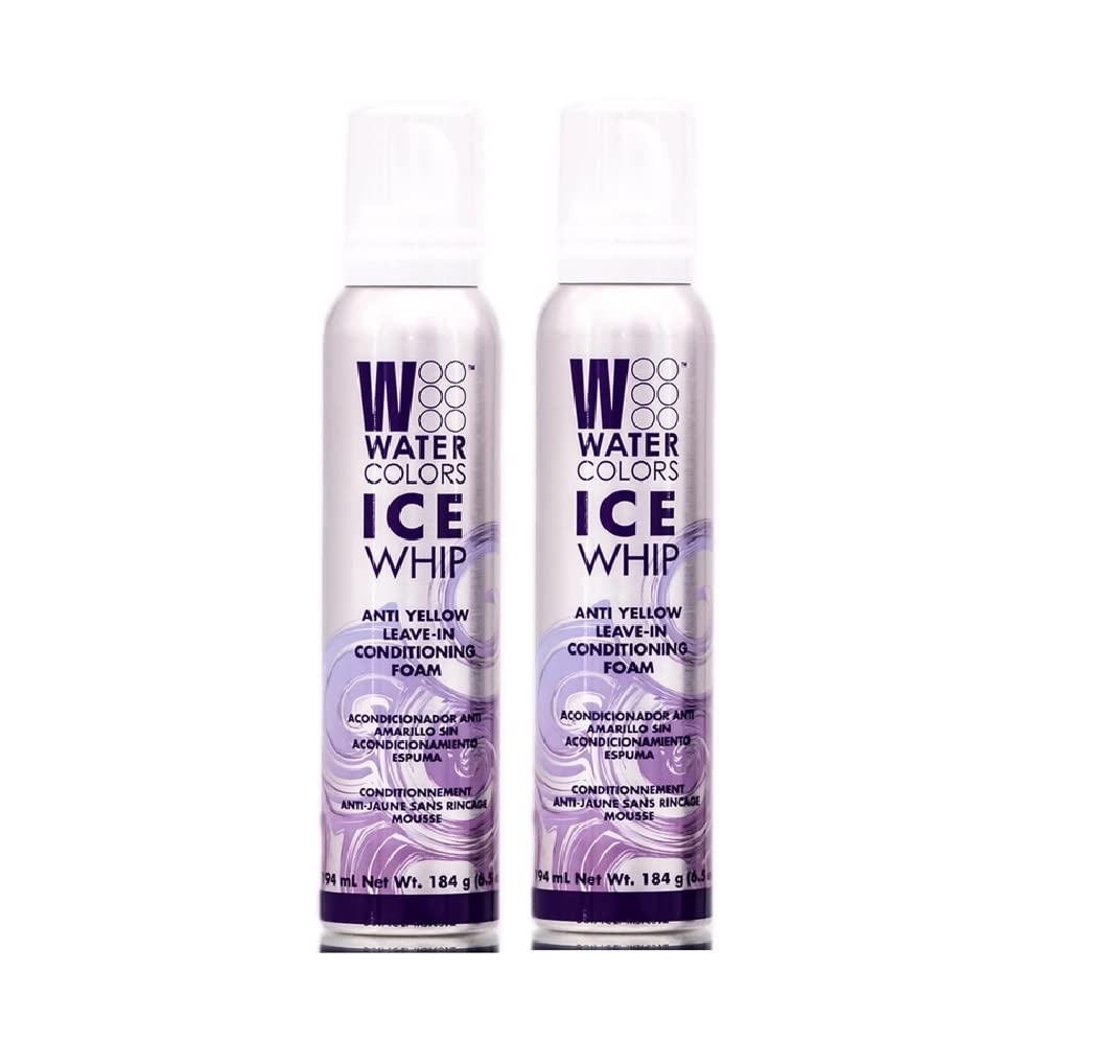 Watercolors Ice Whip Anti-Yellow Leave-In Conditioning Foam Mousse For Blonde, Platinum, Bleached, Silver, Gray, Ash & Brassy Hair - Violet Purple 6.5 Oz (2 Pack)