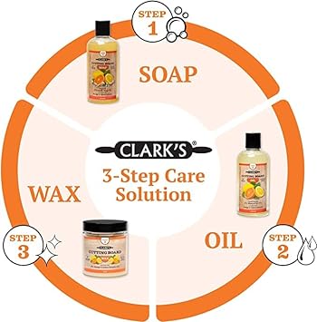 CLARK'S Cutting Board Care Gift Set - Cutting Board Soap, Food Grade Mineral Oil, Wax, and Buffing Pad Protects & Restores Wood, Bamboo Enriched with Orange & Lemon Oils. Small Sizes for a Big Impact! : Health & Household