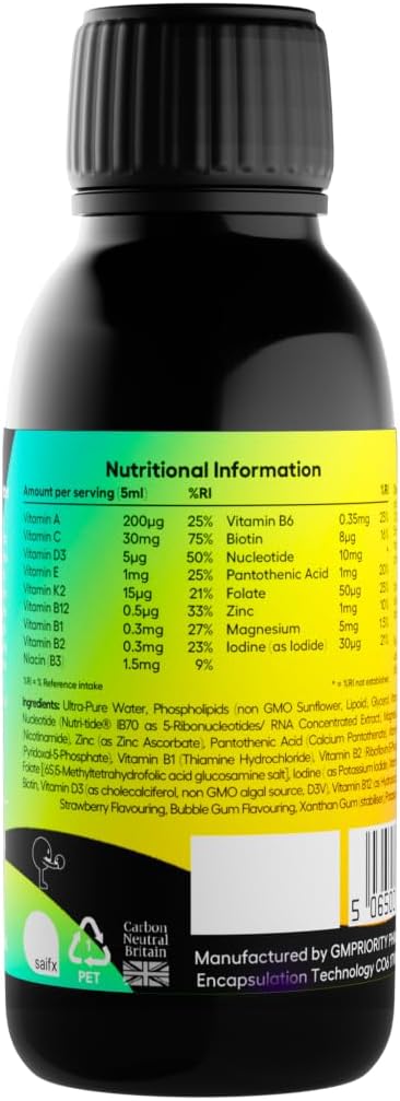Kids Liposomal Multivitamin - Strawberry Bubblegum Flavour - Lipolife. Comprehensive Multivitamin And Mineral Liquid Supplement For Ages 1+. 30 Servings
